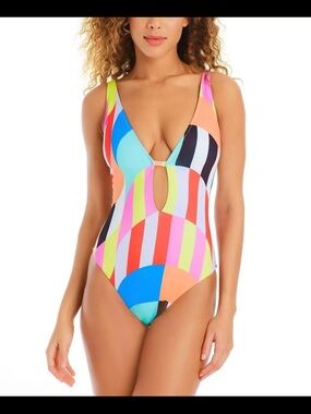 Sanctuary Multicolor Stripe One-Piece Swimsuit L